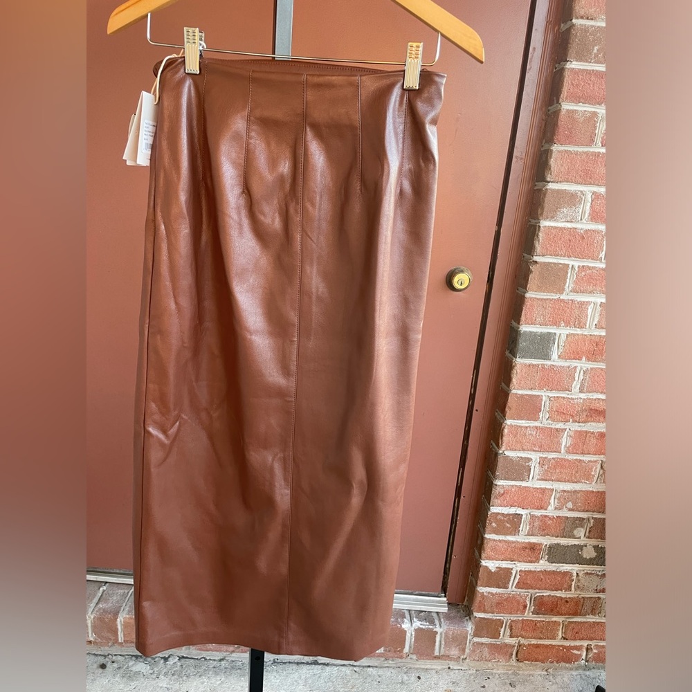 NWT Mother|| 
The It's-A-Wrap-Midi Skirt in Friar Brown, Faux Leather Medium - Picture 6 of 10